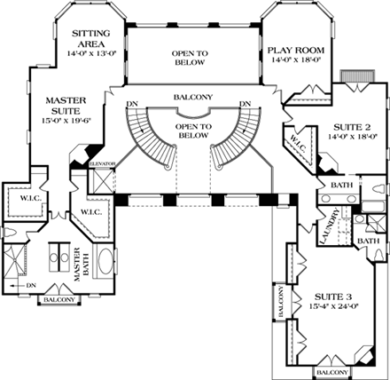 European, Mediterranean House Plan 85633 with 5 Beds, 6 Baths, 3 Car Garage Second Level Plan