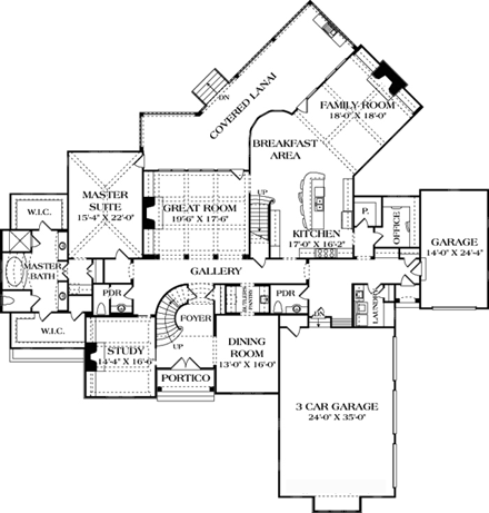 Country, European House Plan 85634 with 4 Beds, 7 Baths, 4 Car Garage First Level Plan