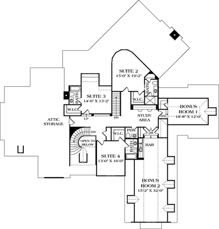 Country, European House Plan 85634 with 4 Beds, 7 Baths, 4 Car Garage Second Level Plan