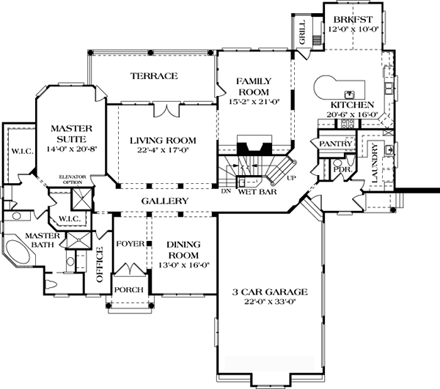 Traditional House Plan 85638 with 6 Beds, 9 Baths, 3 Car Garage First Level Plan