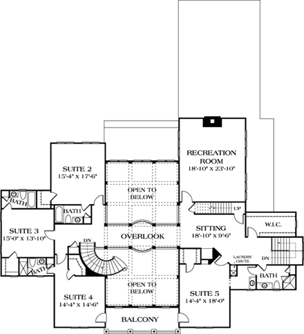 European, Mediterranean House Plan 85647 with 5 Beds, 6 Baths, 3 Car Garage Second Level Plan