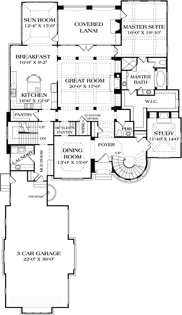 Country, European House Plan 85656 with 4 Beds, 6 Baths, 3 Car Garage Level One