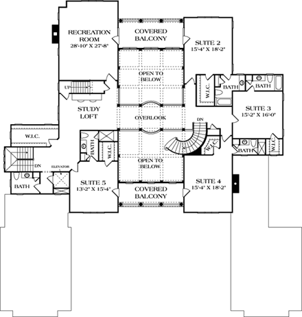 European, Mediterranean House Plan 85658 with 5 Beds, 6 Baths, 4 Car Garage Second Level Plan