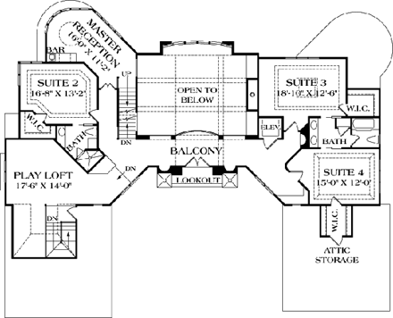 European, Mediterranean House Plan 85659 with 5 Beds, 6 Baths, 3 Car Garage Second Level Plan