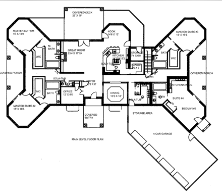 House Plan 85822 with 6 Beds, 9 Baths, 4 Car Garage First Level Plan