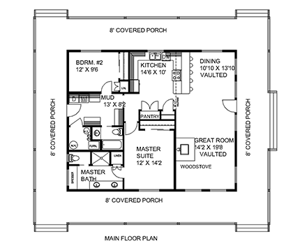 House Plan 85827 with 2 Beds, 2 Baths First Level Plan