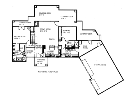 House Plan 85843 with 4 Beds, 4 Baths, 3 Car Garage First Level Plan