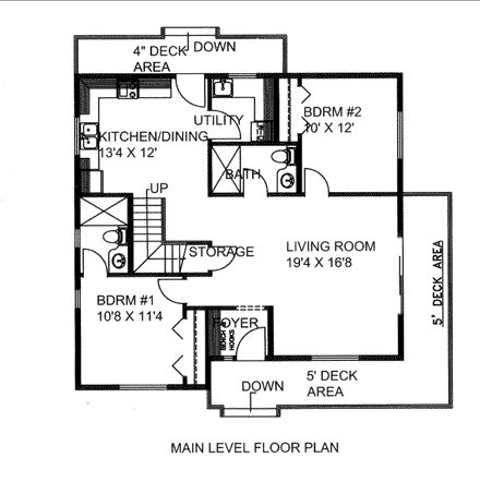 House Plan 85855 with 3 Beds, 1 Baths First Level Plan