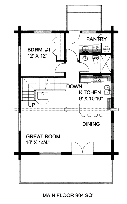 Log House Plan 85869 with 1 Beds, 2 Baths First Level Plan