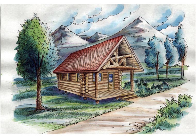 Cabin, Log House Plan 85877 Elevation
