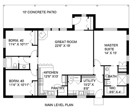 House Plan 85899 with 3 Beds, 2 Baths First Level Plan