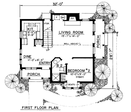 Bungalow, Victorian House Plan 86000 with 2 Beds, 2 Baths First Level Plan