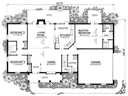 Colonial, One-Story, Southern House Plan 86002 with 3 Beds, 2 Baths, 2 Car Garage First Level Plan