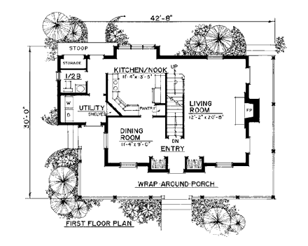 Country, Farmhouse, Southern House Plan 86007 with 3 Beds, 2 Baths First Level Plan