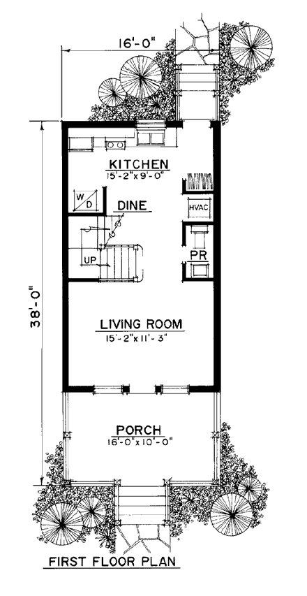 Country, Narrow Lot, Southern House Plan 86008 with 2 Beds, 2 Baths First Level Plan
