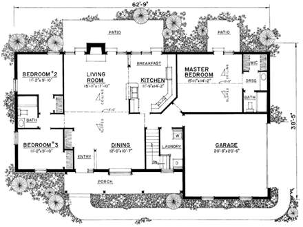 Ranch House Plan 86010 with 3 Beds, 2 Baths, 2 Car Garage First Level Plan