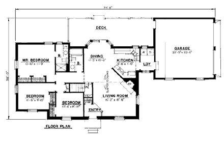 Cabin, Ranch House Plan 86011 with 3 Beds, 2 Baths, 2 Car Garage First Level Plan