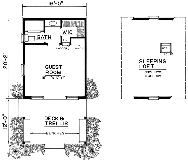 Cabin, Craftsman, Narrow Lot House Plan 86026 with 1 Beds, 1 Baths Level One