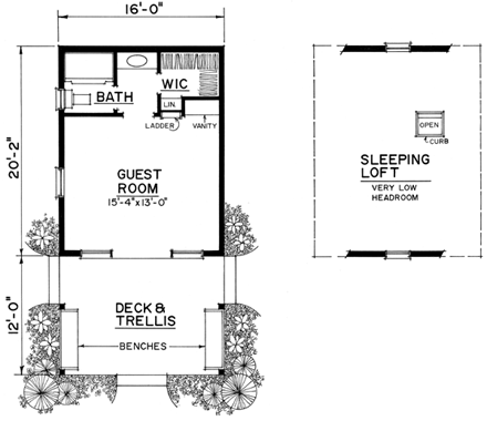 Cabin, Craftsman, Narrow Lot House Plan 86026 with 1 Beds, 1 Baths First Level Plan