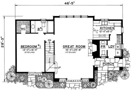 Bungalow, Craftsman, Tudor House Plan 86028 with 2 Beds, 3 Baths First Level Plan