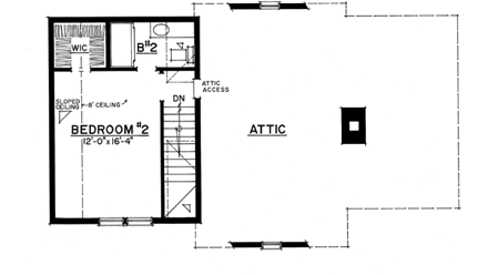 Bungalow, Craftsman, Tudor House Plan 86028 with 2 Beds, 3 Baths Second Level Plan