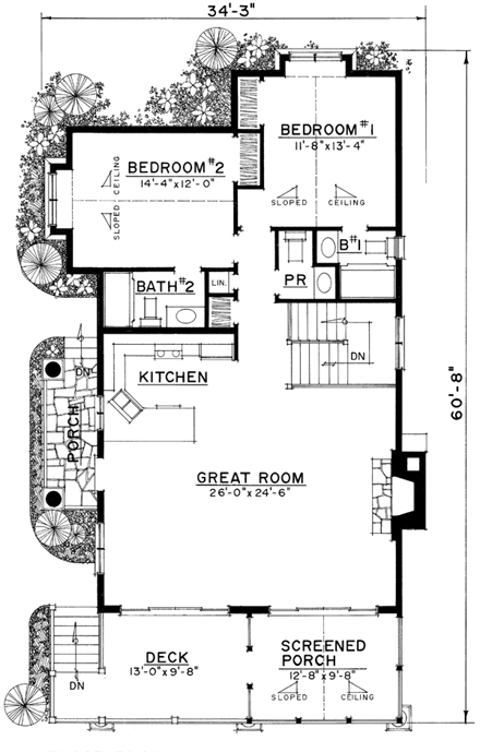 Bungalow, Craftsman, Tudor House Plan 86030 with 2 Beds, 3 Baths First Level Plan