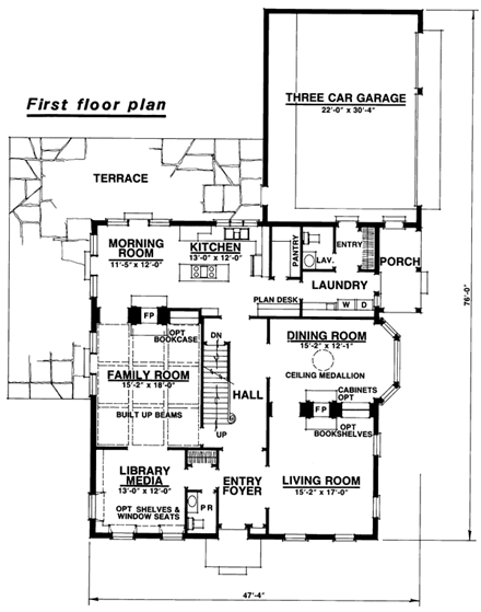 Colonial House Plan 86037 with 4 Beds, 4 Baths, 3 Car Garage First Level Plan