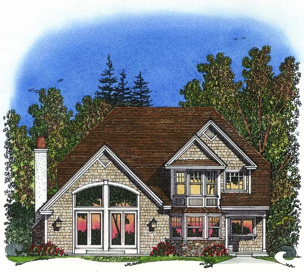 Traditional House Plan 86043 with 3 Beds, 3 Baths, 2 Car Garage Rear Elevation