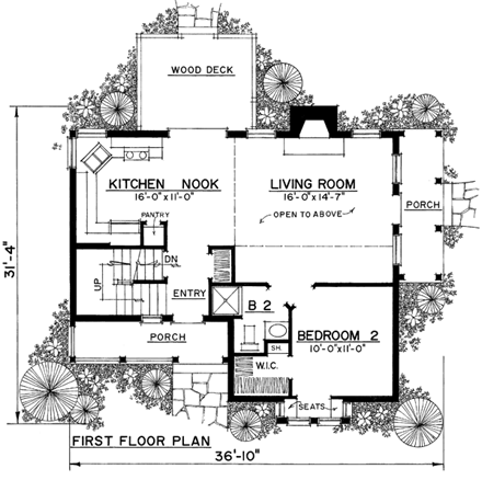 European, Narrow Lot House Plan 86045 with 2 Beds, 2 Baths First Level Plan