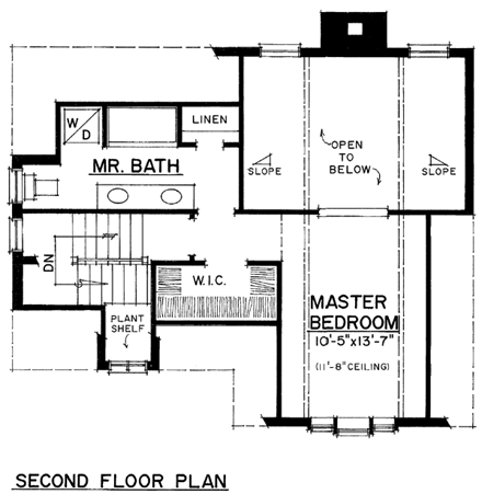 European, Narrow Lot House Plan 86045 with 2 Beds, 2 Baths Second Level Plan