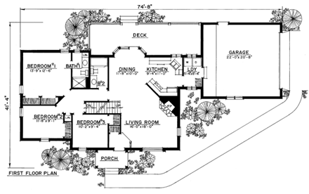 Country, European House Plan 86053 with 3 Beds, 3 Baths, 2 Car Garage First Level Plan