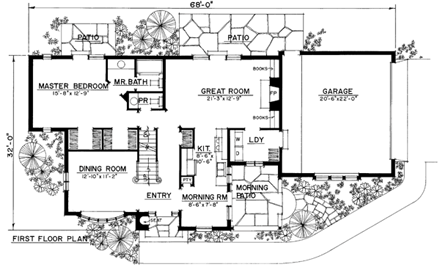 Country, European House Plan 86056 with 4 Beds, 3 Baths, 2 Car Garage First Level Plan