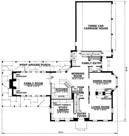 Colonial House Plan 86060 with 4 Beds, 3 Baths, 3 Car Garage First Level Plan