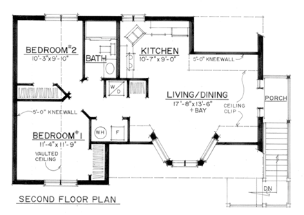 Cottage, Country, European, Tudor 3 Car Garage Apartment Plan 86062 with 2 Beds, 1 Baths Second Level Plan