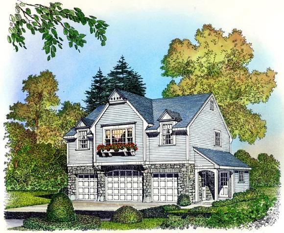 Cape Cod, Colonial, Country, Traditional 3 Car Garage Apartment Plan 86063 with 2 Beds, 1 Baths Elevation