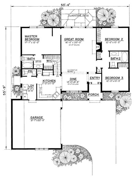 European, Ranch, Traditional House Plan 86065 with 3 Beds, 3 Baths, 2 Car Garage First Level Plan