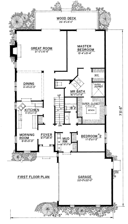 Country, European, Narrow Lot, Tudor House Plan 86074 with 4 Beds, 3 Baths, 2 Car Garage First Level Plan