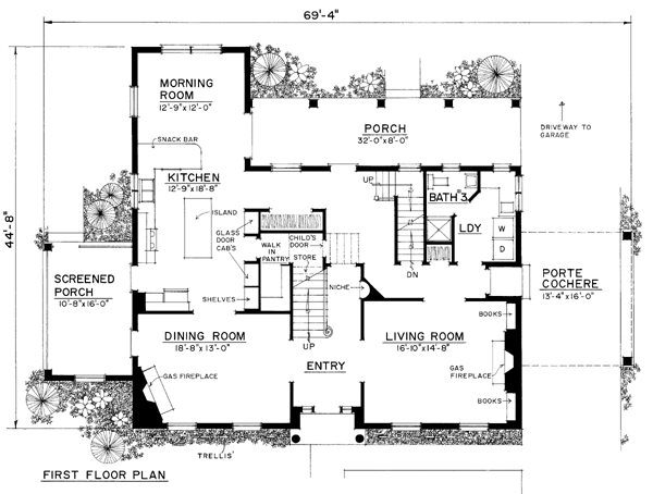 Colonial House Plan 86075 with 4 Beds, 3 Baths, 3 Car Garage Level One