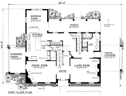 Colonial House Plan 86075 with 4 Beds, 3 Baths, 3 Car Garage First Level Plan