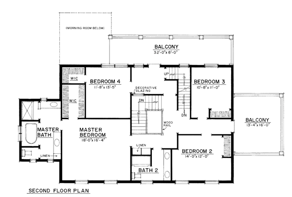 Colonial House Plan 86075 with 4 Beds, 3 Baths, 3 Car Garage Level Two