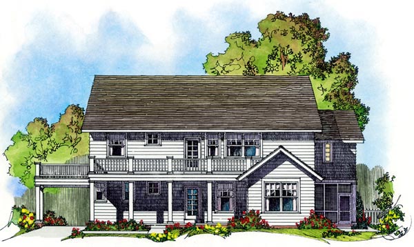 Colonial House Plan 86075 with 4 Beds, 3 Baths, 3 Car Garage Rear Elevation