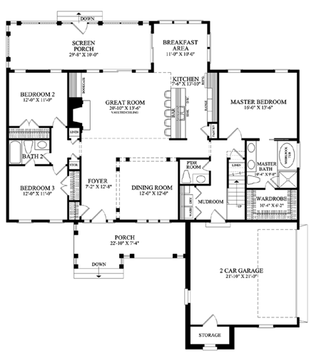 Cottage, Country, Craftsman, Traditional House Plan 86103 with 3 Beds, 3 Baths, 2 Car Garage First Level Plan