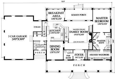 Colonial, Country, Southern, Traditional House Plan 86112 with 3 Beds, 4 Baths, 3 Car Garage First Level Plan