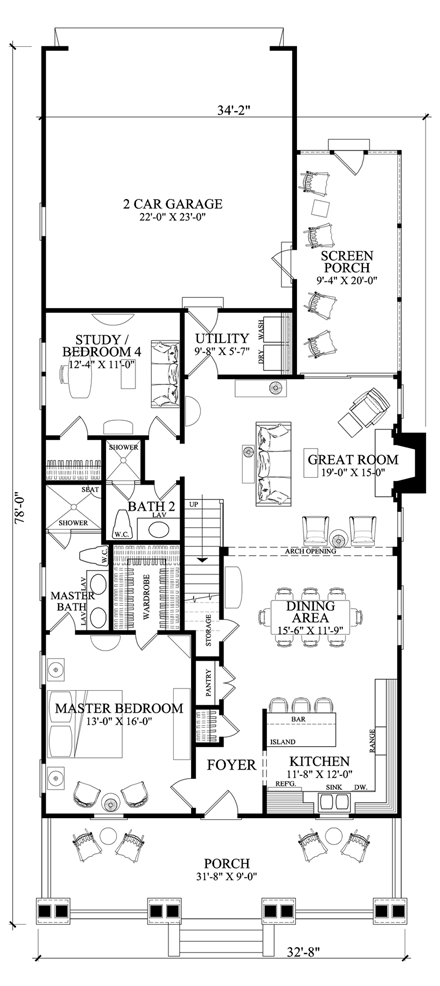Bungalow, Cottage, Craftsman, Farmhouse House Plan 86121 with 4 Beds, 3 Baths, 2 Car Garage First Level Plan