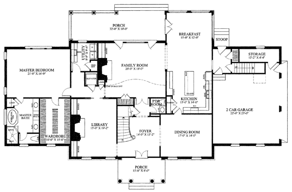 Colonial, Plantation, Southern House Plan 86126 with 4 Beds, 4 Baths, 2 Car Garage Level One