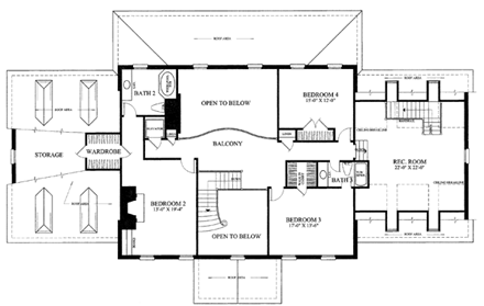 Colonial, Plantation, Southern House Plan 86126 with 4 Beds, 4 Baths, 2 Car Garage Second Level Plan