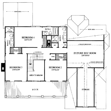 Colonial, Southern House Plan 86136 with 4 Beds, 4 Baths, 2 Car Garage Second Level Plan