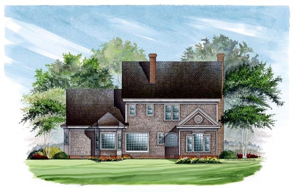 Colonial, Southern Plan with 3180 Sq. Ft., 4 Bedrooms, 4 Bathrooms, 2 Car Garage Rear Elevation