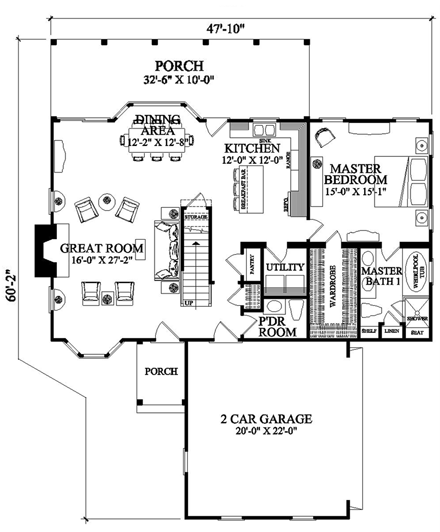 Cottage, Country, Traditional House Plan 86142 with 4 Beds, 4 Baths, 2 Car Garage First Level Plan