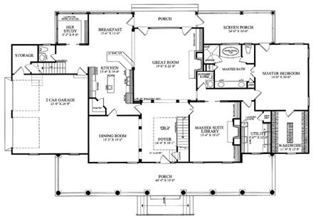Colonial, Country, Farmhouse, Plantation, Southern House Plan 86143 with 4 Beds, 5 Baths, 2 Car Garage First Level Plan